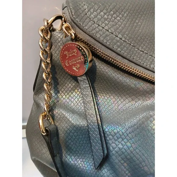 Vinage Juicy Couture‎ Metallic Snake Embossed Crossbody Shoulder Bag Gold Chain - Picture 4 of 12
